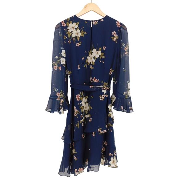 Joie Women's Ruffle Navy Sleeve Floral-Print Silk Kayane Dress Size‎ 2 Chiffon - Picture 2 of 5